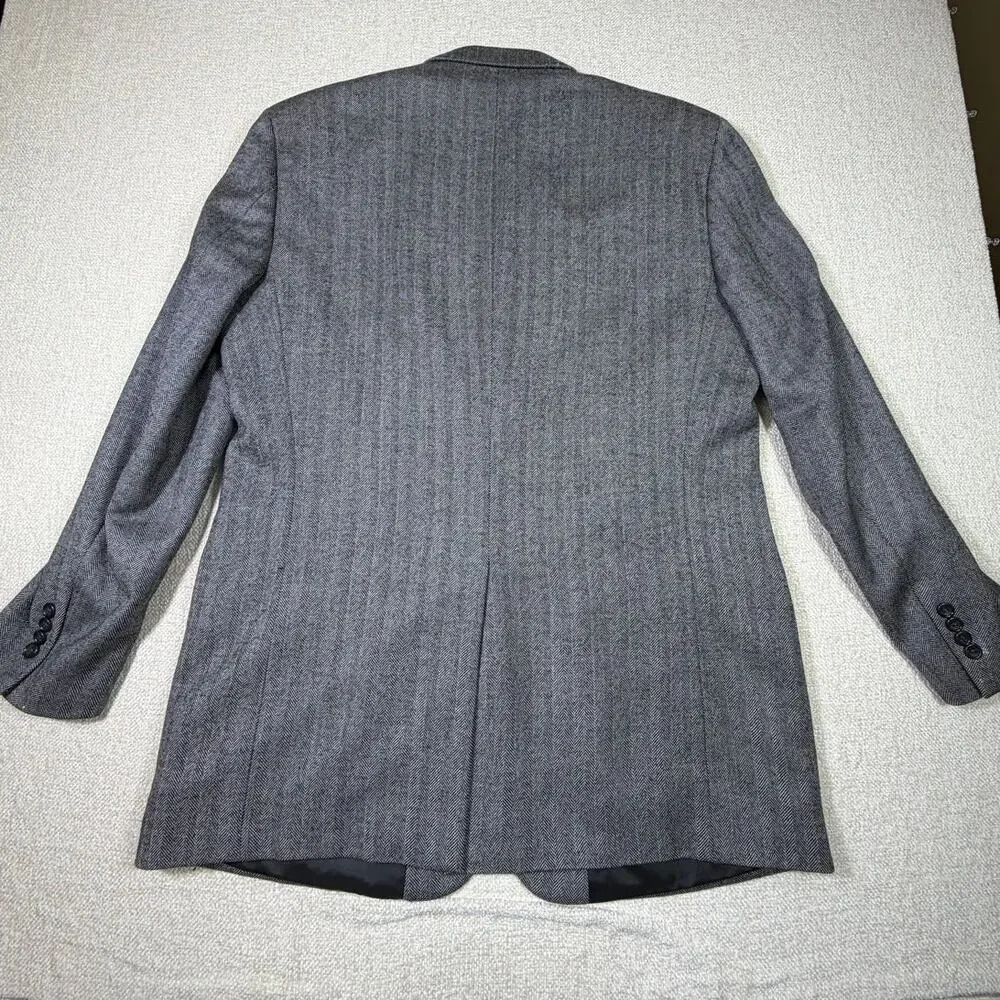 Botany 500 Mens 44L Gray 100% Lambswool 2 Button Herringbone Blazer Jacket Sport